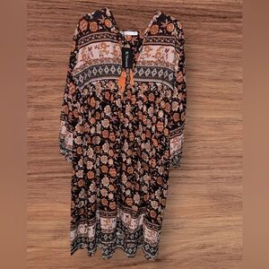 NWT- Boho floral midi long sleeve dress